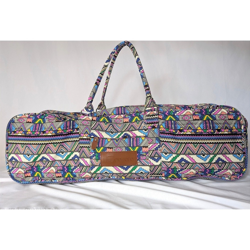 Aozora Yoga Mat Bag Multi-Color Geometric Tribal Canvas Duffel Tote Bag